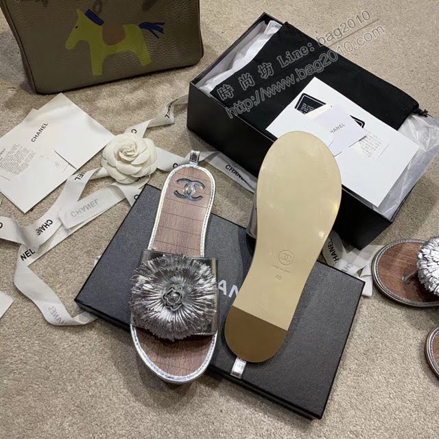 Chanel女鞋 香奈兒專櫃最新頂級羊皮花瓣山茶花系列 網紅仙女拖鞋  naq1315